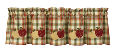 What could be sweeter than apples at your window? Well, the Apple Applique Lined Valance coordinates Lemon Pepper tiers, so you could have both sweet and savory for the perfect balance of color and style! The valance is a warm barn red, thyme green, country mustard, and cream plaid and is overlaid with pairs of cream and barn red apples. It is fully lined. (Note: the coordinating Lemon Pepper tiers are not lined.)