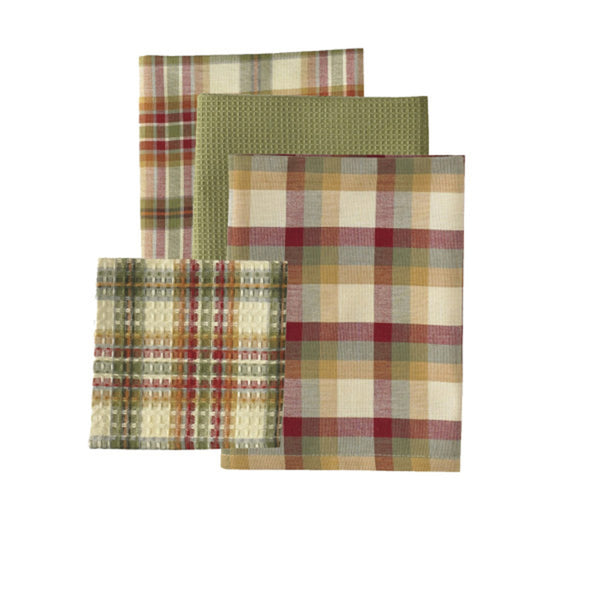 Add a little spice to your kitchen decor with this lovely Lemon Pepper Dish Towel & Dishcloth Set! Combining the zesty colors of mustard, honey, cream, green & red to create a homey plaid, your room will ooze savory sweetness! That's putting the "fun" in functional!