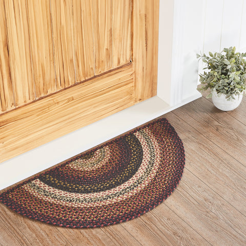 Beckham Jute Rug Half Circle w/ Pad 16.5x33 in colors of Brick Red, Country Black, Dark Tan. Visit website for FREE s/h & discount offers. Primitive Country Farmhouse Home Decor.