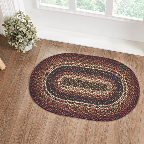 Beckham Jute Rug Oval w/ Pad 20x30, in braided colors of Brick Red, Country Black, Dark Tan. Visit website for FREE s/h & discount offers. Primitive Country Farmhouse Home Decor.