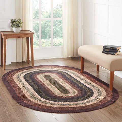 Beckham Jute Rug Oval w/ Pad 60x96 features Brick Red, Country Black and Dark Tan braides. Visit website for FREE s/h & discount offers.