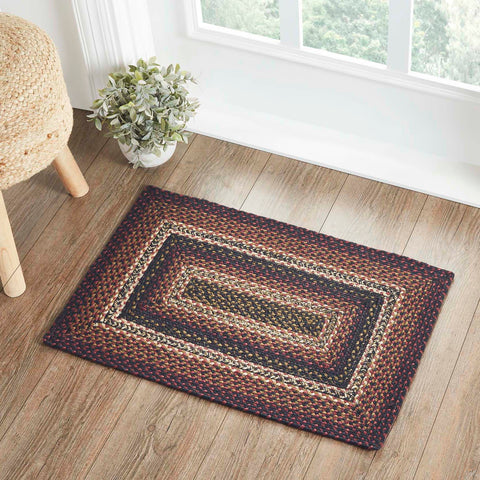 Beckham Jute Rug Rect w/ Pad 20x30, in colors of Brick Red, Country Black, Dark Tan.  Visit website for FREE s/h & discount offers. Primitive Country Farmhouse Home Decor.