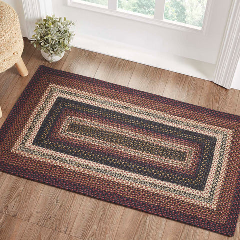 Beckham Jute Rug Rect w/ Pad 27x48 in colors of Brick Red, Country Black, Dark Tan. Visit website for FREE s/h & discount offers. Primitive Country Farmhouse Home Decor.