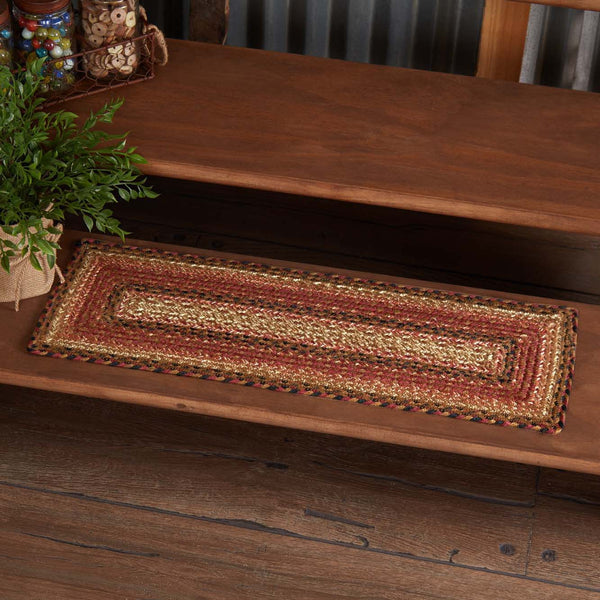 Ginger Spice Jute Stair Tread Rect Latex 8.5x27, mixture of warm red, orange, and tan hues offers just the right complement to any room. Visit website for FREE s/h & discount offers. Primitive Country Farmhouse Home Decor.