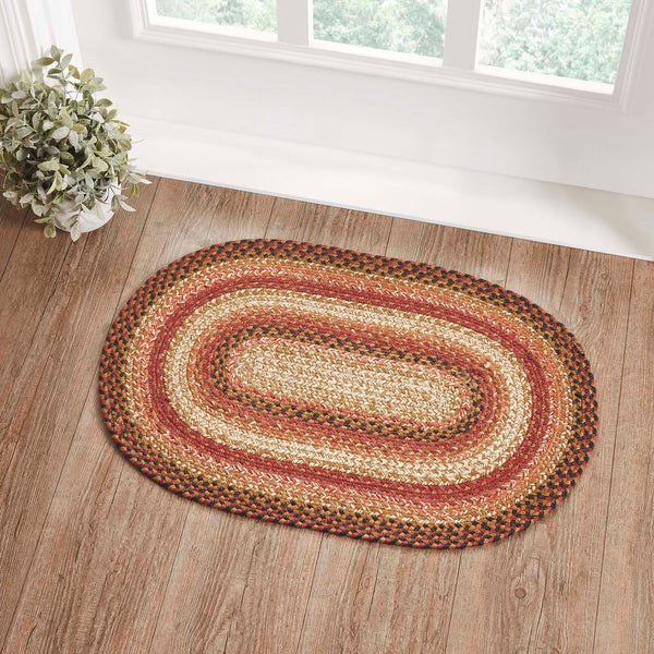 Ginger Spice Jute Rug Oval w/ Pad 20x30, comes in a rich terracotta woven with burgundy and dark tan to make the perfect cozy addition to your country decor. Visit website for FREE s/h & discount offers. Primitive Country Farmhouse Home Decor.