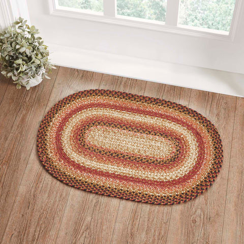 Ginger Spice Jute Rug Oval w/ Pad 20x30, comes in a rich terracotta woven with burgundy and dark tan to make the perfect cozy addition to your country decor. Visit website for FREE s/h & discount offers. Primitive Country Farmhouse Home Decor.