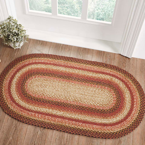 Ginger Spice Jute Rug Oval w/ Pad 27x48, comes in a rich terracotta woven with burgundy and dark tan to make the perfect cozy addition to your country decor. Visit website for FREE s/h & discount offers. Primitive Country Farmhouse Home Decor.
