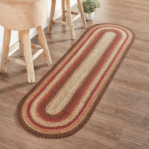 Ginger Spice Jute Rug/Runner Oval w/ Pad 22x72, in colors of Terra Cotta, Burgundy, Dark Tan. Visit website for FREE s/h & discount offers. Primitive Country Farmhouse Home Decor.