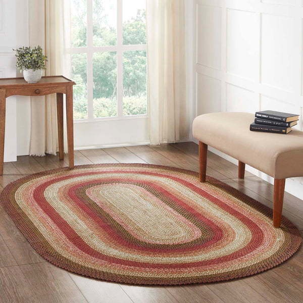 Ginger Spice Jute Rug Oval w/ Pad 60x96, comes in a rich terracotta woven with burgundy and dark tan to make the perfect cozy addition to your country decor. Visit website for FREE s/h & discount offers. Primitive Country Farmhouse Home Decor.