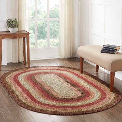 Ginger Spice Jute Rug Oval w/ Pad 60x96, comes in a rich terracotta woven with burgundy and dark tan to make the perfect cozy addition to your country decor. Visit website for FREE s/h & discount offers. Primitive Country Farmhouse Home Decor.