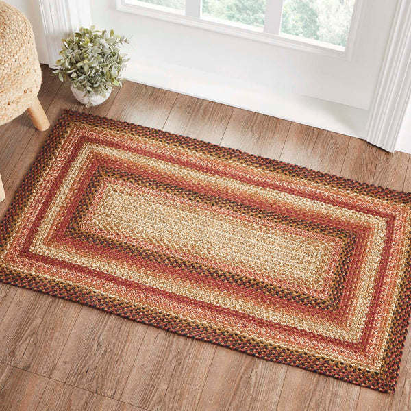 Ginger Spice Jute Rug Rect w/ Pad 27x48, comes in a rich terracotta woven with burgundy and dark tan to make the perfect cozy addition to your country decor. Visit website for FREE s/h & discount offers. Primitive Country Farmhouse Home Decor.