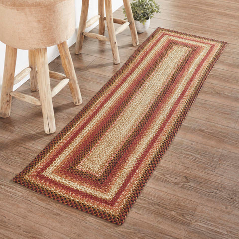 Ginger Spice Jute Rug/Runner Rect w/ Pad 22x72 in colors of Terra Cotta, Burgundy, Dark Tan. Visit website for FREE s/h & discount offers. Primitive Country Farmhouse home Decor.