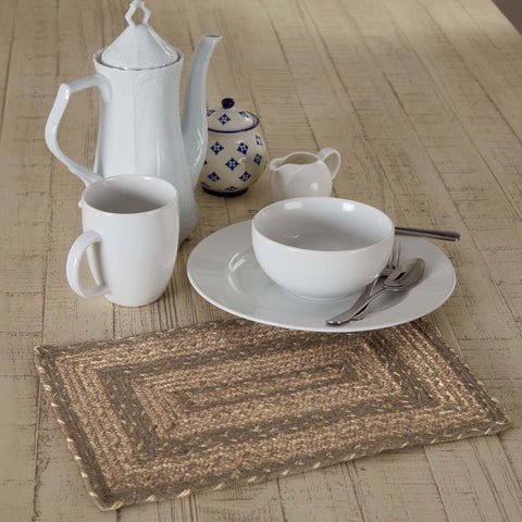 Cobblestone Jute Rect Placemat 10x15  https://allysonsplace.com/products/cobblestone-jute-rect-placemat-10x15  Cobblestone Jute Rectangle Placemat. Interlaced khaki, grey taupe, and creme textured jute braids 100% Jute/Wool Blend Colors: Khaki, Grey Taupe, Creme Care: Spot Clean, Iron Safe Dimensions: 10" x 15". Visit website for FREE s/h & discount offers. Primitive Country Farmhouse Home Decor.