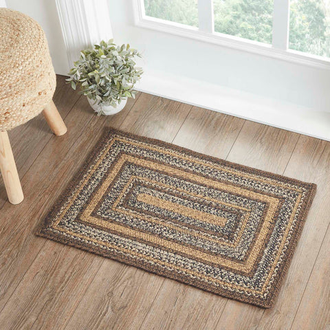 Espresso Jute Rug Rect w/ Pad 20x30, in braids of Chestnut Brown, Country Black. Visit website for FREE s/h & discount offers. Primitive Country Farmhouse Home Decor.