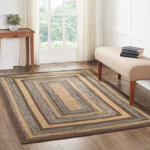 Espresso Jute Rug Rect w/ Pad 60x96, with braids of Chestnut Brown, Country Black, Dark Tan. Visit website for FREE s/h & discount offers. Primitive Country Farmhouse home Decor.