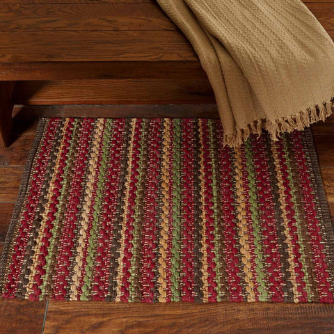 Classic tones of red, brown, green and tan combine with a chunky Chindi weave to create the stunning High Rock Chindi Rag Rug.  Colors: Patriotic Red, Taupe, Antique White, Espresso, Chocolate & Sage