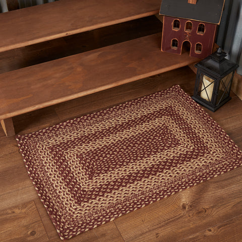 Burgundy Tan Primitive Jute Rug warms a space with natural texture and traditional design. The alternating braids of burgundy and tan delight the eyes and add a decorative touch for primitive, traditional country, and Americana looks. Visit website for FREE s/h & discount offers.