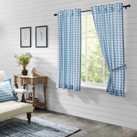 Our Annie Buffalo Blue Check Short Panel Set of 2 63x36 features classic buffalo check in calming colors of dusk blue and soft white. Visit website for FREE s/h & discount offers.