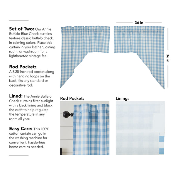 Annie Buffalo Blue Check Swag Set of 2 36x36x16