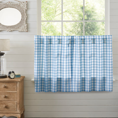 Annie Buffalo Blue Check Tier Set of 2 L36xW36, relaxed country look for your windows. classic buffalo check pattern in a relaxed color duo of dusk blue and soft white cotton fabric. Visit website for FREE s/h & discount offers. Primitive Country Farmhouse Window Treatments Curtains.