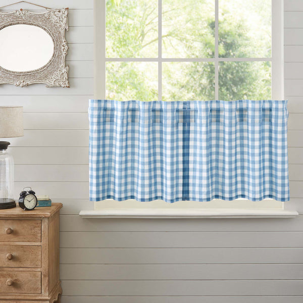 Annie Buffalo Blue Check Tier Set of 2 L24xW36, relaxed country look for your windows. classic buffalo check pattern in a relaxed color duo of dusk blue and soft white cotton fabric. Visit website for FREE s/h & discount offers. Primitive Country Farmhouse Window Treatments Curtains.