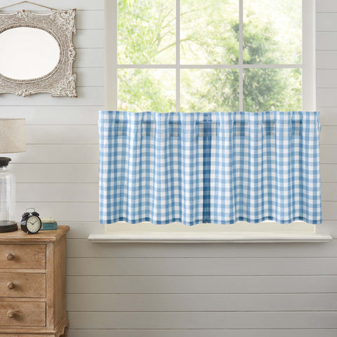 Annie Buffalo Blue Check Tier Set of 2 L24xW36, relaxed country look for your windows. classic buffalo check pattern in a relaxed color duo of dusk blue and soft white cotton fabric. Visit website for FREE s/h & discount offers. Primitive Country Farmhouse Window Treatments Curtains.