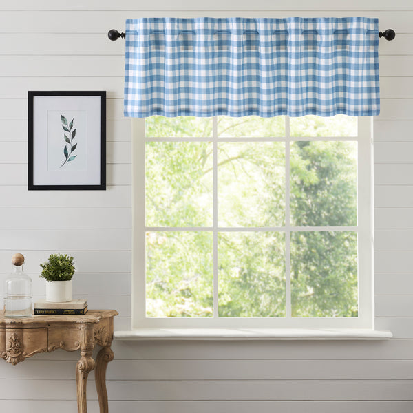 Annie Buffalo Blue Check Valance, relaxed country look for your windows. classic buffalo check pattern in a relaxed color duo of dusk blue and soft white cotton fabric. Visit website for FREE s/h & discount offers. Primitive Country Farmhouse Window Treatments Curtains.