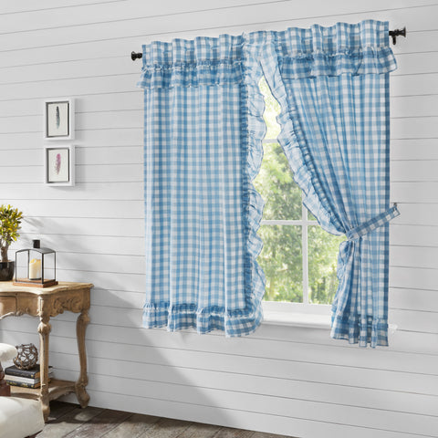 Our Annie Buffalo Blue Check Ruffled Short Panel Set of 2 63x36 features classic buffalo check in calming colors of dusk blue and soft white, gracefully trimmed with ruffles. Visit website for FREE s/h & discount offers.