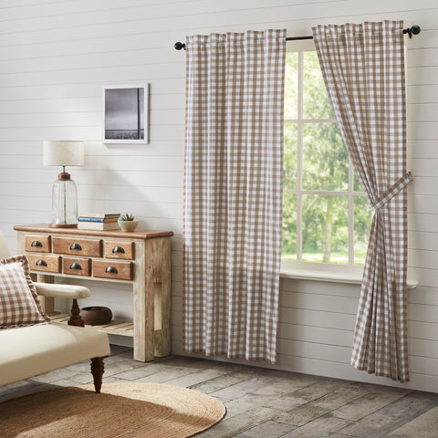 Our Annie Buffalo Portabella Check Panel Set 84x40 features a classic buffalo check pattern in portabella brown and soft white. Visit website for FREE s/h & discount offers. Primitive Country Farmhouse Home Decor.