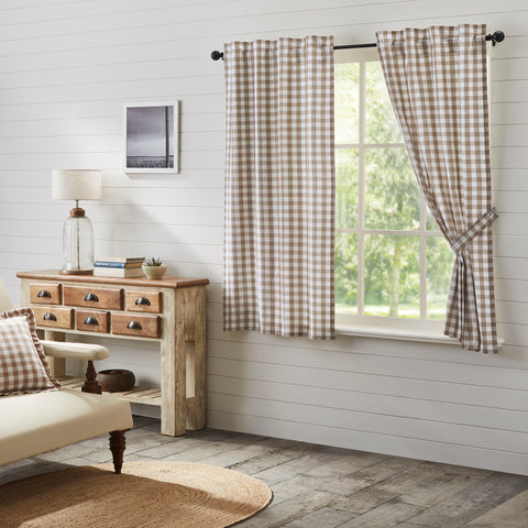 Our Annie Buffalo Portabella Check Short Panel Set 63x36 features a classic buffalo check pattern in portabella brown and soft white. Visit website for FREE s/h & discount offers. Primitive Country Farmhouse Cottage Home Decor Window.