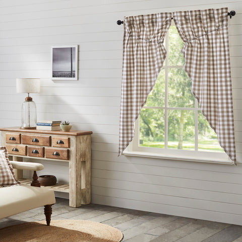 Our Annie Buffalo Portabella Check Prairie Short Panel Set 63x36x18 features a classic buffalo check pattern in portabella brown and soft white. Visit website for FREE s/h & discount offers. Primitive Country Farmhouse Cottage Home Decor.