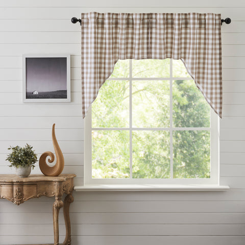 Our Annie Buffalo Portabella Check Swag Set 36x36x16 features a classic buffalo check pattern in portabella brown and soft white. Visit website for FREE s/h & discount offers. Primitive Country Farmhouse Cottage Home Decor Window.