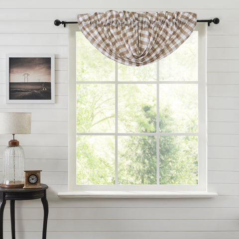 Our Annie Buffalo Portabella Check Balloon Valance 15x60 features a classic buffalo check pattern in portabella brown and soft white. Visit website for FREE s/h & discount offers. Primitive Country Farmhouse Cottage Home Decor Window