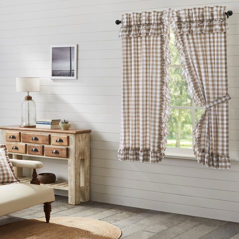 Our Annie Buffalo Portabella Check Ruffled Short Panel Set of 2 63x36 features classic buffalo check in calming colors of portabella brown and soft white, gracefully trimmed with ruffles. Visit website for FREE s/h & discount offers.