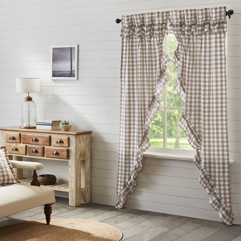 Our Annie Buffalo Portabella Check Ruffled Prairie Panel Set of 2 84x36x18 features classic buffalo check in calming colors of portabella brown and soft white, gracefully trimmed with ruffles. Visit website for FREE s/h & discount offers.