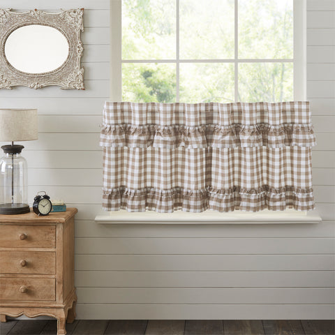 Our Annie Buffalo Portabella Check Ruffled Tier Set of 2 24Lx36W features classic buffalo check in calming colors of portabella brown and soft white, gracefully trimmed with ruffles. Visit website for FREE s/h & discount offers.