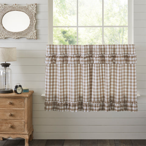 Our Annie Buffalo Portabella Check Ruffled Tier Set of 2 36Lx36W features classic buffalo check in calming colors of portabella brown and soft white, gracefully trimmed with ruffles. Visit website for FREE s/h & discount offers.