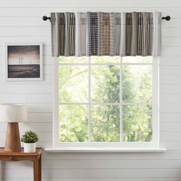 Our Ashmont Patchwork Valance with a bold mixture of classic stripes and plaid patterns are beautifully pieced together on soft, 100% cotton, featuring a mixture of warm grey, vintage white, and washed blue. Visit website for FREE s/h & discount offers.