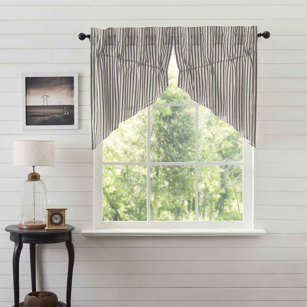 Ashmont Stripe Prairie Swag Set 36x36x18 helps bring your farmhouse-inspired vision to life. Perfect for any season, these 100% cotton curtains feature a vintage white base with charcoal grey and warm grey ticking stripes. Visit website for FREE s/h & discount offers.