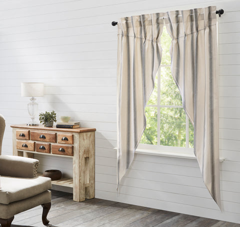 Functional and stylish, our Grace Grain Sack Stripe Prairie Long Panel Set 84x36x18 helps bring your farmhouse-inspired vision to life. Feature a creme base with nickel grey grain sack stripes. Visit website for FREE s/h & discount offers. Primitive Country Farmhouse Home Decor Window Treatments Curtains.