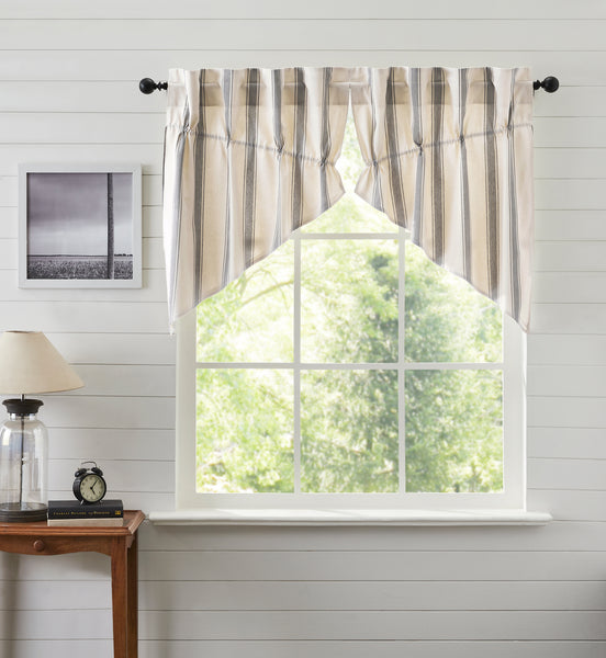 Functional and stylish, our Grace Grain Sack Stripe Prairie Swag Set 36x36x18 helps bring your farmhouse-inspired vision to life. PFeature a creme base with nickel grey grain sack stripes. Visit website for FREE s/h & discount offers. Primitive Country Farmhouse Home Decor Window Treatments Curtains.
