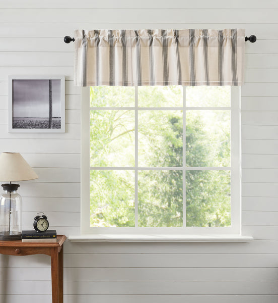 Grace Grain Sack Valance 16"x60" helps bring your farmhouse-inspired vision to life. Perfect for any season, features a creme base with nickel grey grain sack stripes. Visit website for FREE shipping and discount offers. Primitive Country Farmhouse Home Window Treatments Decor.