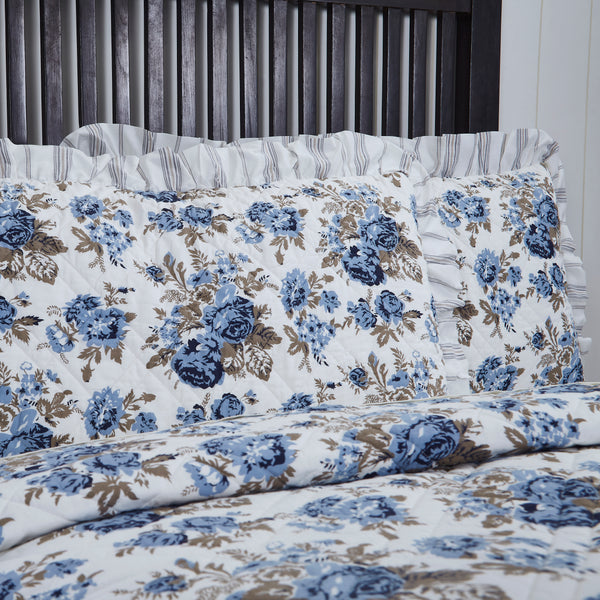 Annie Blue Floral Ruffled King Sham 21x37