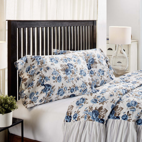 Annie Buffalo Blue Check Standard Pillow Case Set 21x26 plus an 8 inch ruffle. Beautifully showcasing floral print in dusk blue soft white, and portabella brown, finished with a graceful ruffle at the opening that cascades down your bed. Visit website for FREE s/h & discount offers.
