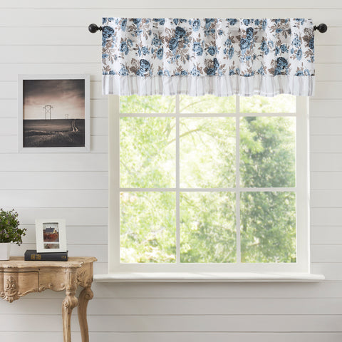 Our Annie Blue Floral Ruffled Valance Curtain 16x60 features an eye-catching floral print in calming colors of dusk blue, soft white, and portabella brown. Gracefully trimmed with ruffles for added texture and charm. Visit website for FREE s/h & discount offers.