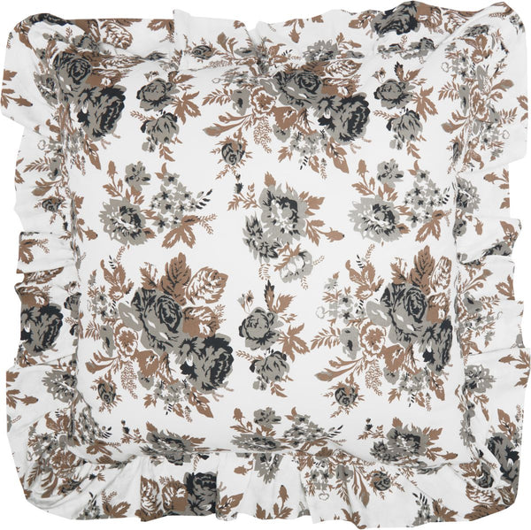 Annie Portabella Floral Fabric Euro Sham 26x26. Beautifully showcasing unique floral print in portabella brown, soft white, and warm grey finished with a graceful floral print ruffled edge that updates your home decor with a lighthearted country feel. Visit website for FREE s/h & discount offers.