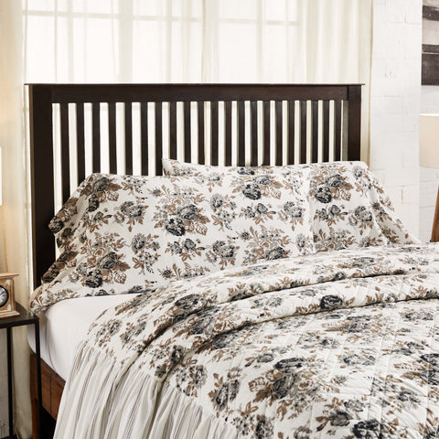 Annie Portabella Floral Ruffled King Pillow Case Set 21x36 w/ 8" Ruffle. Beautifully showcasing floral print in portabella brown, soft white, and warm grey finished with a graceful ruffle at the opening that cascades down your bed. Visit website for FREE s/h & discount offers.