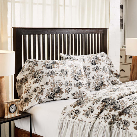 Annie Portabella Floral Ruffled Standard Pillow Case Set 21x26 w/ 8" Ruffle. Beautifully showcasing floral print in portabella brown, soft white, and warm grey finished with a graceful ruffle at the opening that cascades down your bed. Visit website for FREE s/h & discount offers.