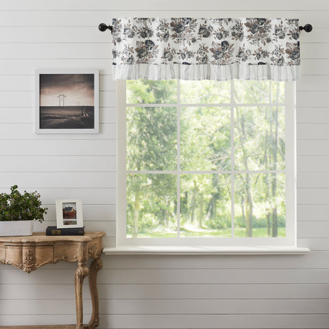 Annie Portabella Floral Ruffled Valance Curtain 16x60 features an eye-catching floral print in calming colors of portabella brown, soft white, and warm grey. Visit website for FREE s/h & discount offers.