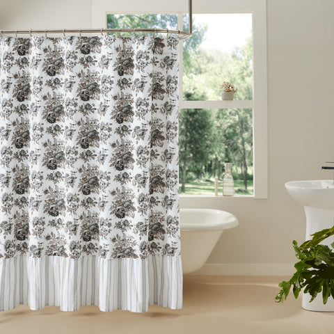 Capture the essence of relaxed, vintage farmhouse charm in your washroom with our Annie Portabella Floral Ruffle Shower Curtain 72x72. Charming floral print in portabella brown, soft white, and warm grey. Visit website for FREE s/h & discount offers.